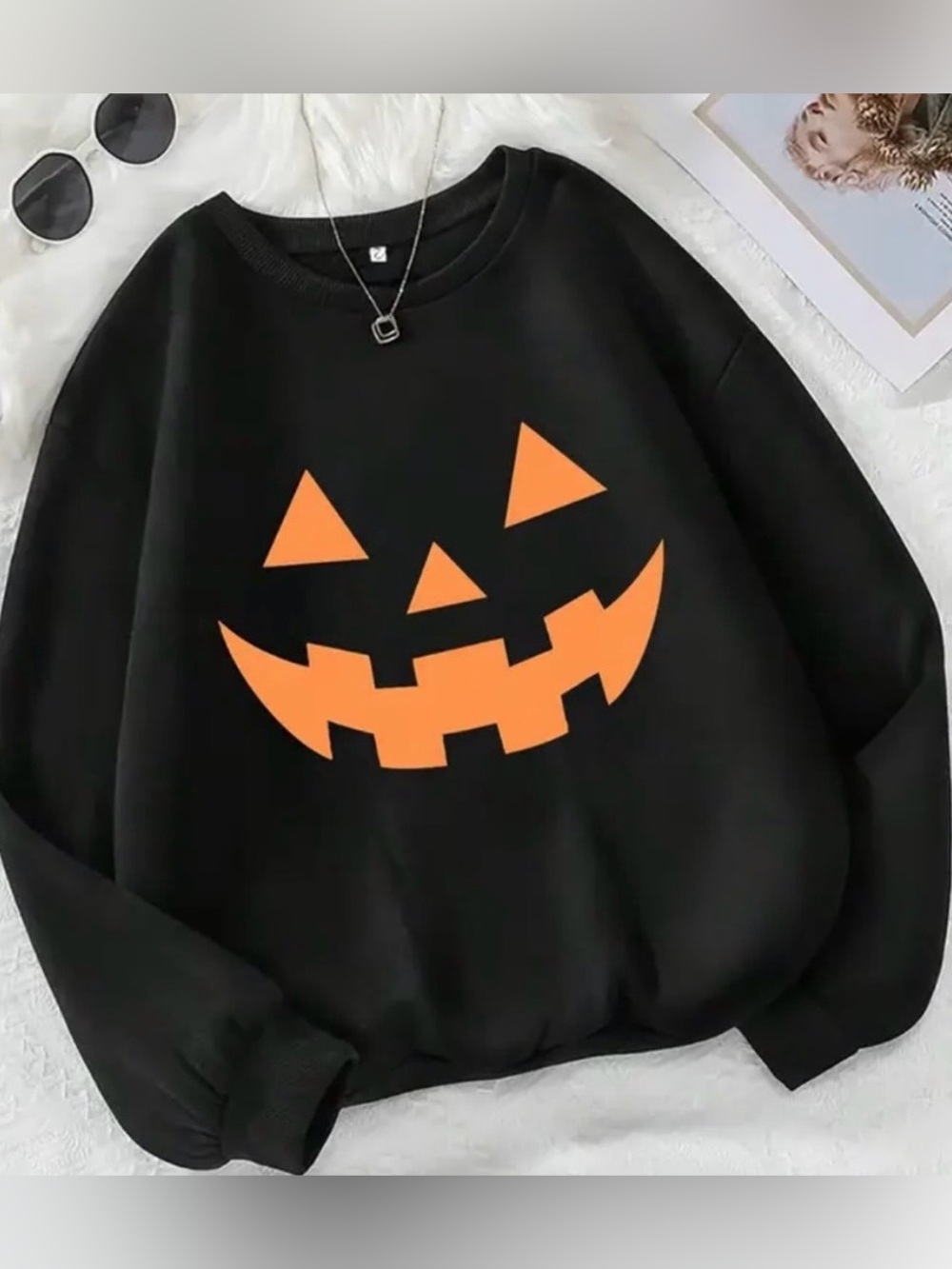 🎃 Thick Spooky Black Pumpkin Face Sweatshirt - Black